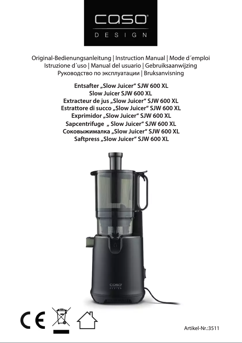 First page image of the manual for SJW 600 XL