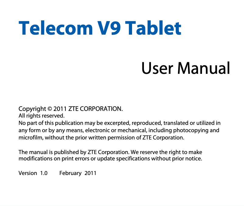 First page image of the manual for Light V9