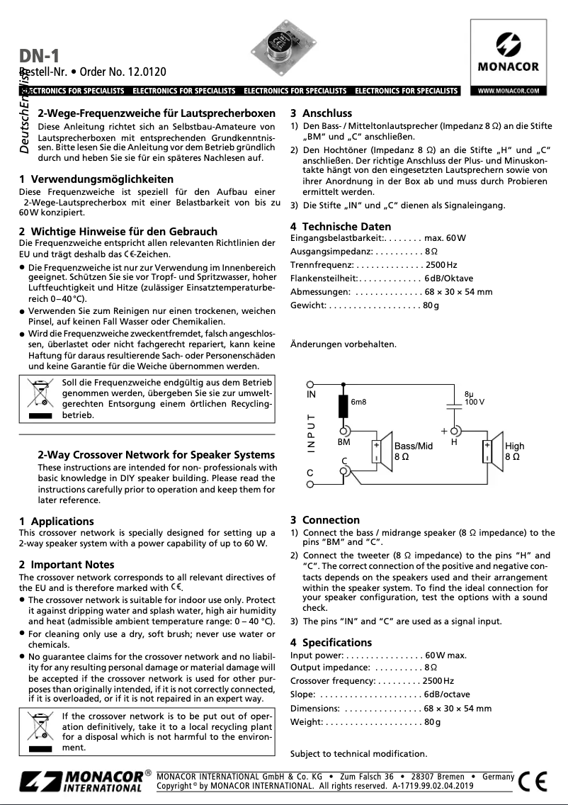 Page 1 of the manual User Manual Monacor DN-1
