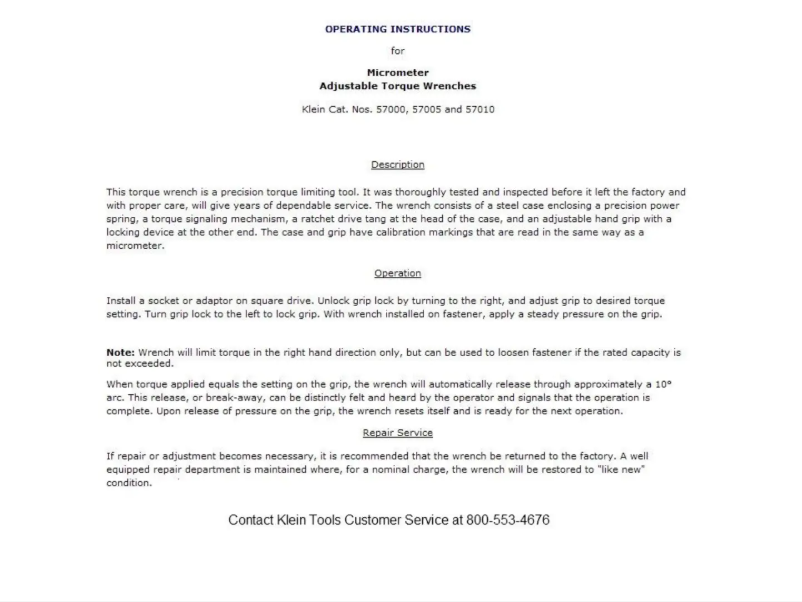 Page 1 de la notice Manuel utilisateur Klein Tools 57005