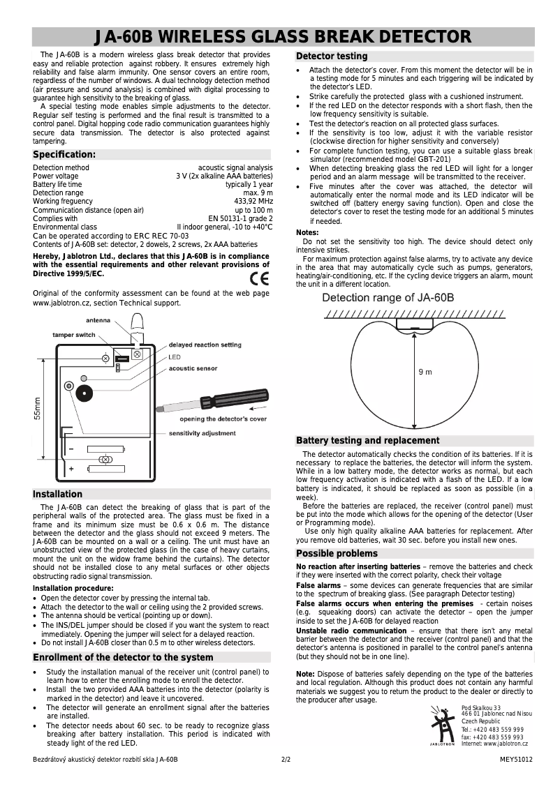 First page image of the manual for JA-60B