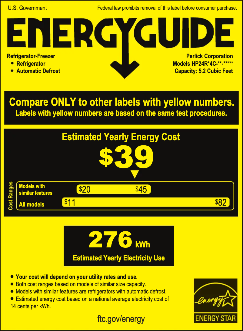 Page 1 of the manual Energy Label Perlick HP24RO-4-3L