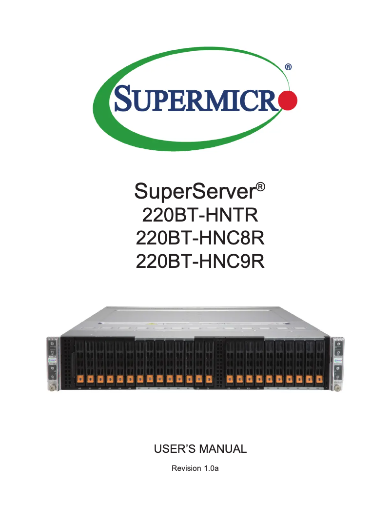 Page 1 of the manual User Manual Supermicro SuperServer SYS-220BT-HNC9R