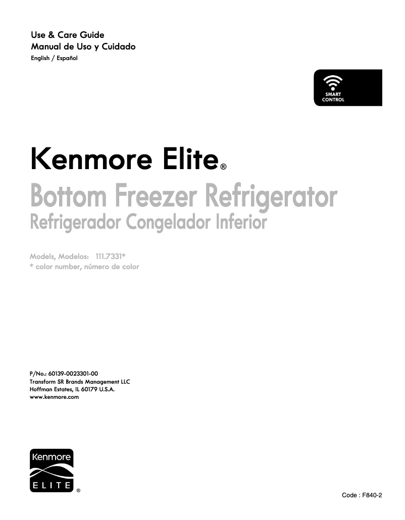 Page 1 of the manual Technical Sheet Kenmore 73315