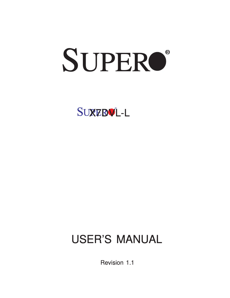 Page 1 of the manual User Manual Supermicro MBD-X7DVL-L-B