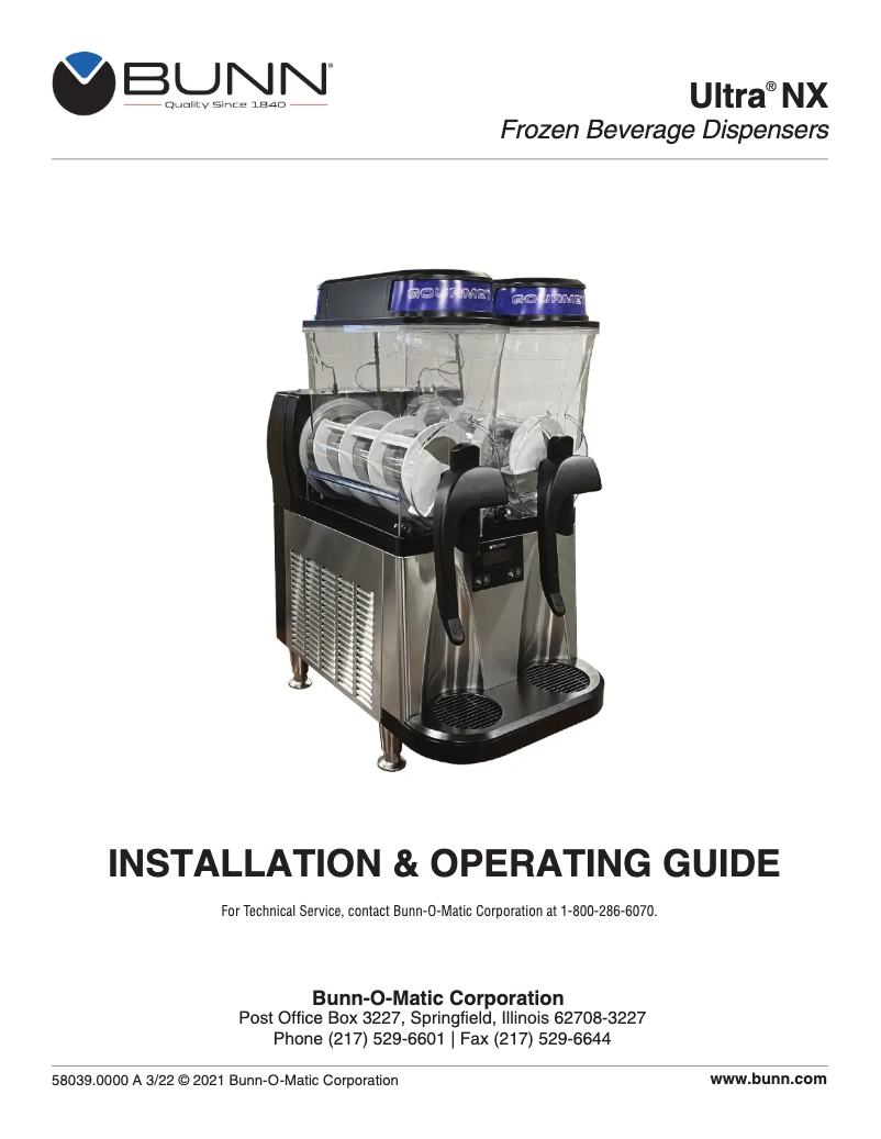 Page 1 de la notice Manuel utilisateur Bunn ULTRA NX