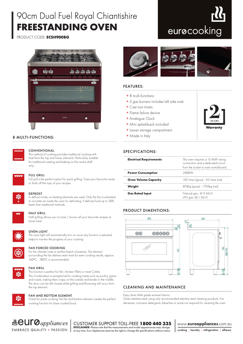 Page 1 of the manual Technical Sheet Euro Appliances ECSH900BG