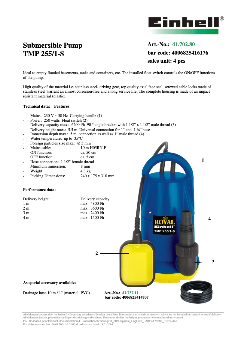 First page image of the manual for Royal TMP 255/1-S