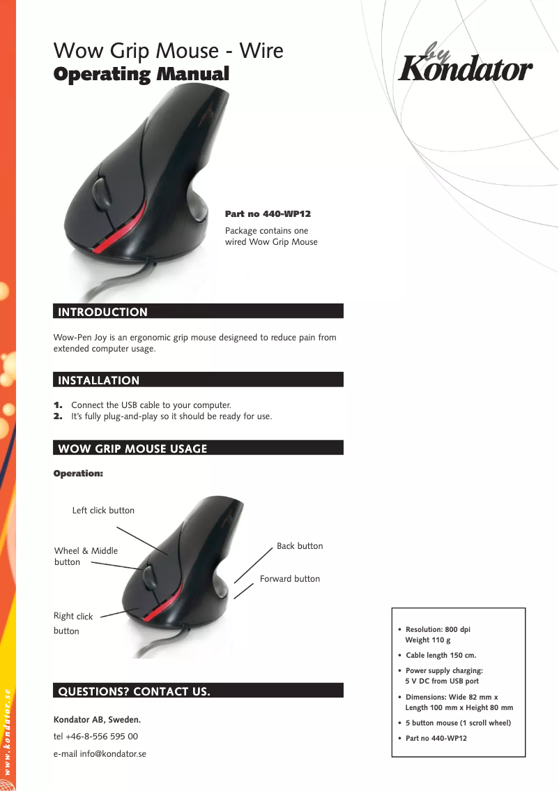 Page 1 of the manual User Manual Kondator Wow Grip 440-WP12