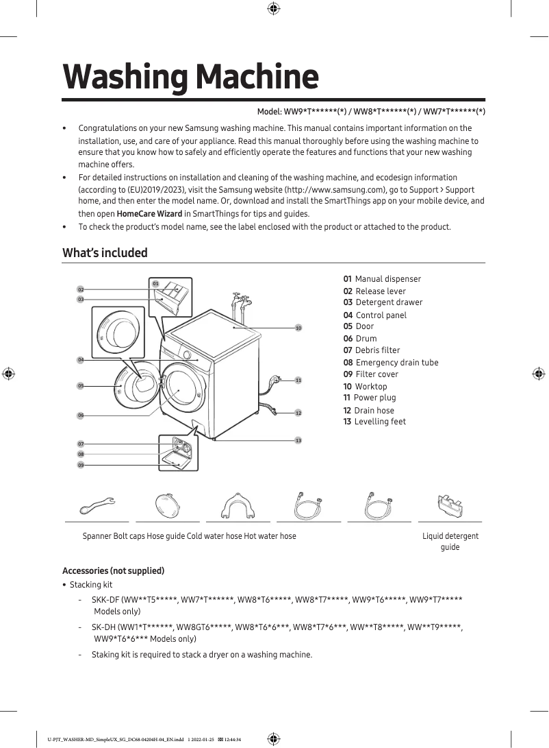 Page 1 of the manual Quick Start Guide Samsung WW80T504DAE
