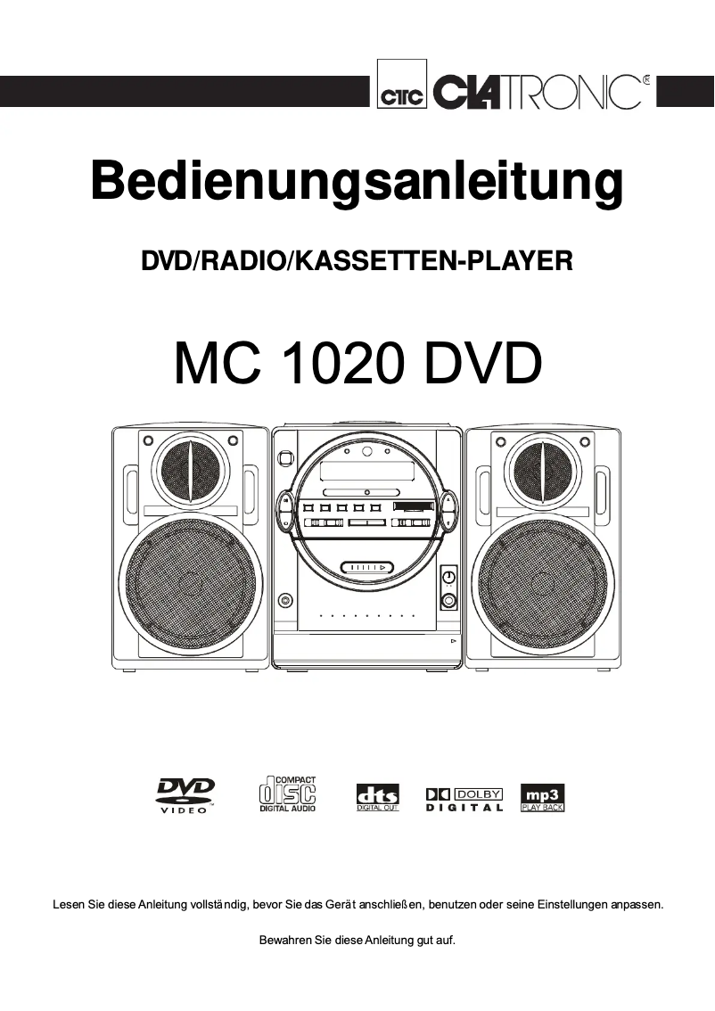 Page 1 of the manual User Manual Clatronic MC 1020 DVD