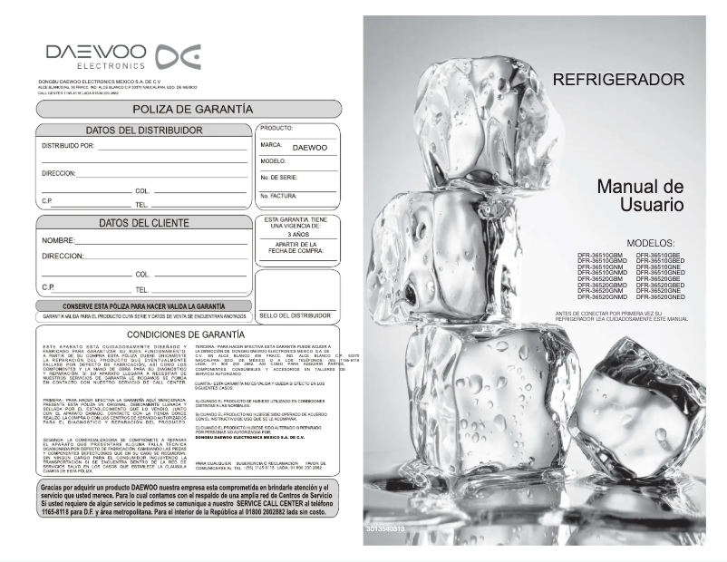 Page 1 of the manual User Manual Daewoo DFR-36520GNED