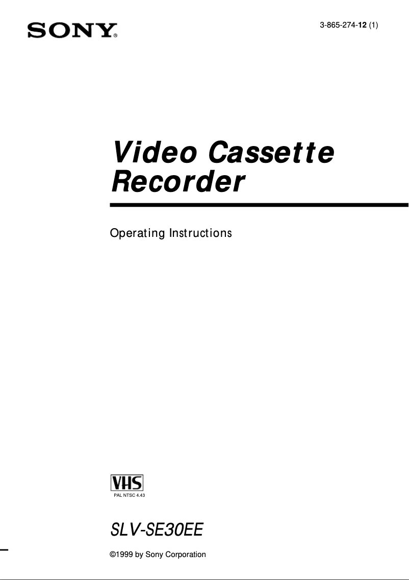 Page 1 of the manual User Manual Sony SLV-SE30EE