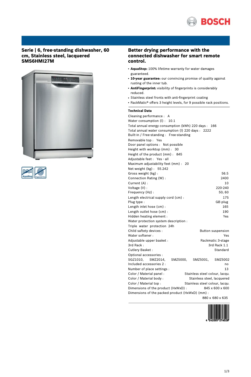 First page image of the manual for SMS6HMI27M