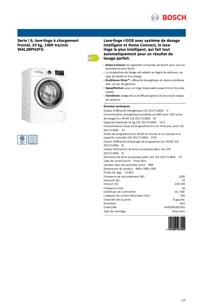 First page image of the manual for WAL28PH2FG