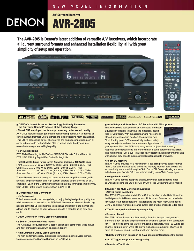 First page image of the manual for AVR-2805