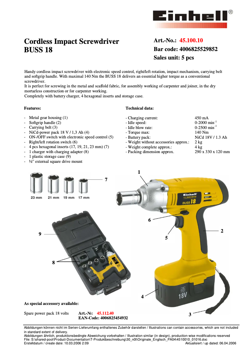 Page 1 of the manual User Manual Bavaria by Einhell BUSS 18