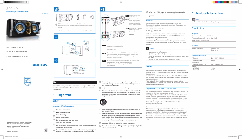 Page 1 of the manual Quick Start Guide Philips FWP1000