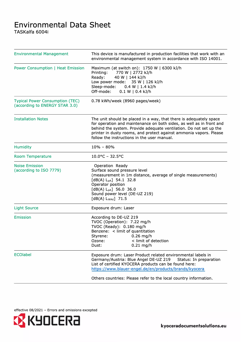First page image of the manual for TASKalfa 6004i