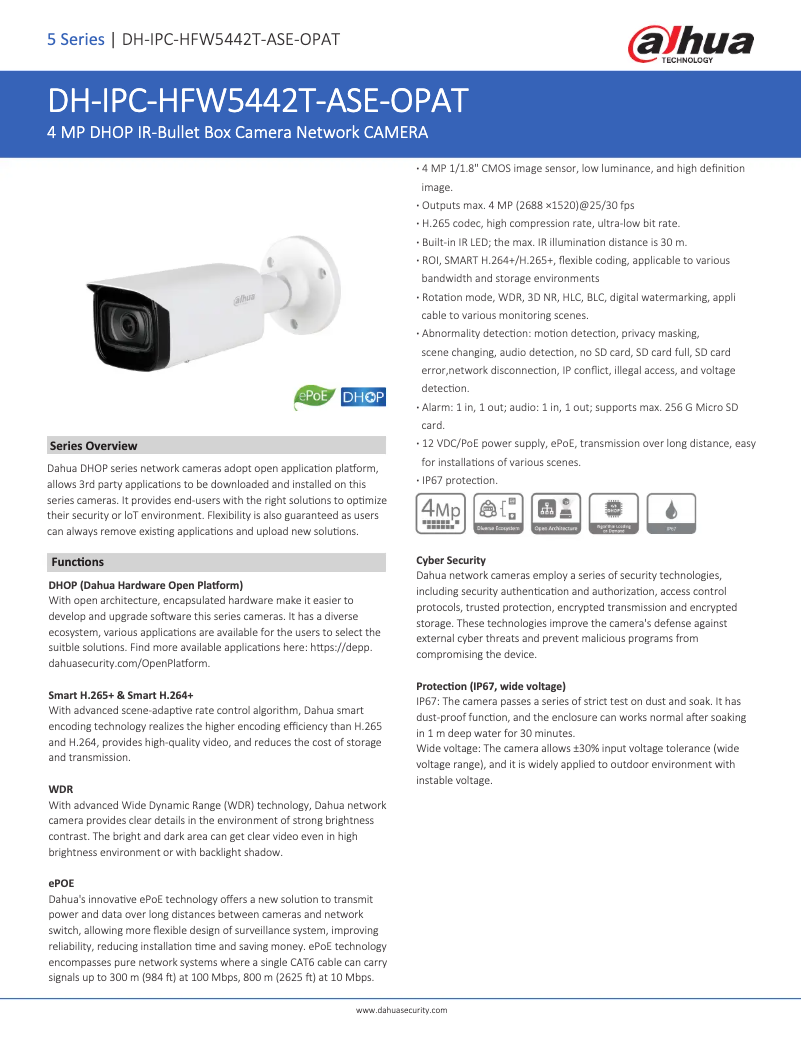 Page 1 of the manual Technical Sheet Dahua Technology IPC-HFW5442T-ASE-OPAT