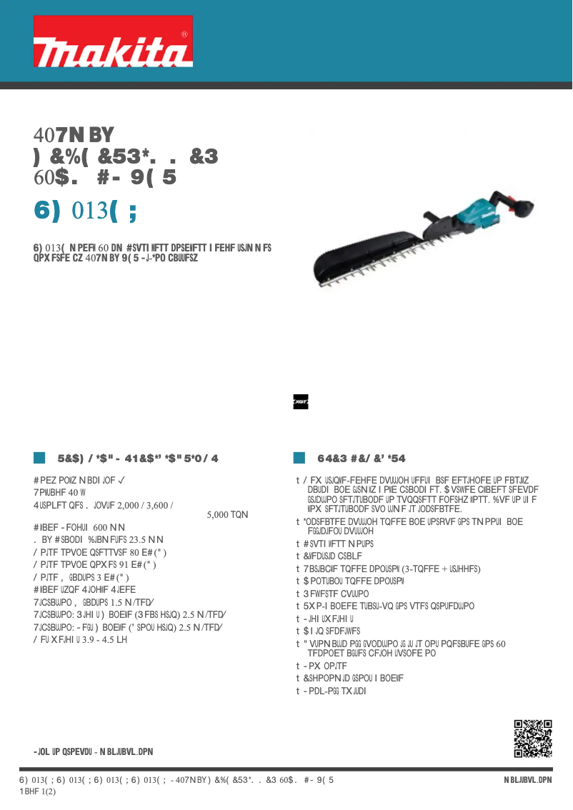 Page 1 of the manual Technical Sheet Makita UH013GZ