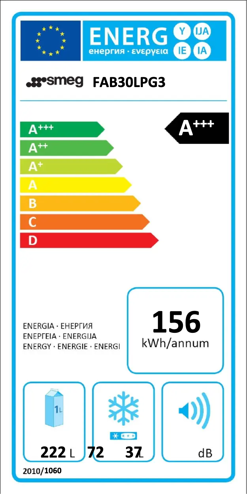 Page 1 of the manual Energy Label Smeg FAB30LPG3