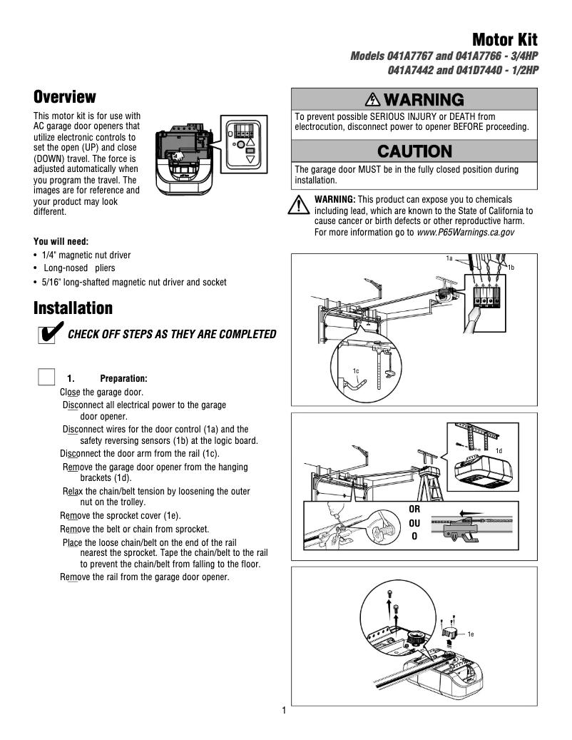 Page 1 of the manual User Manual LiftMaster 041D7440