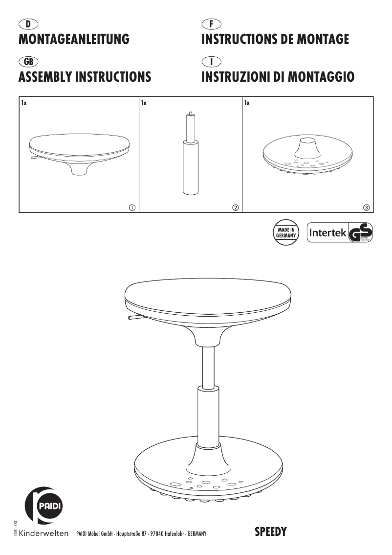 Page 1 of the manual User Manual Paidi Speedy