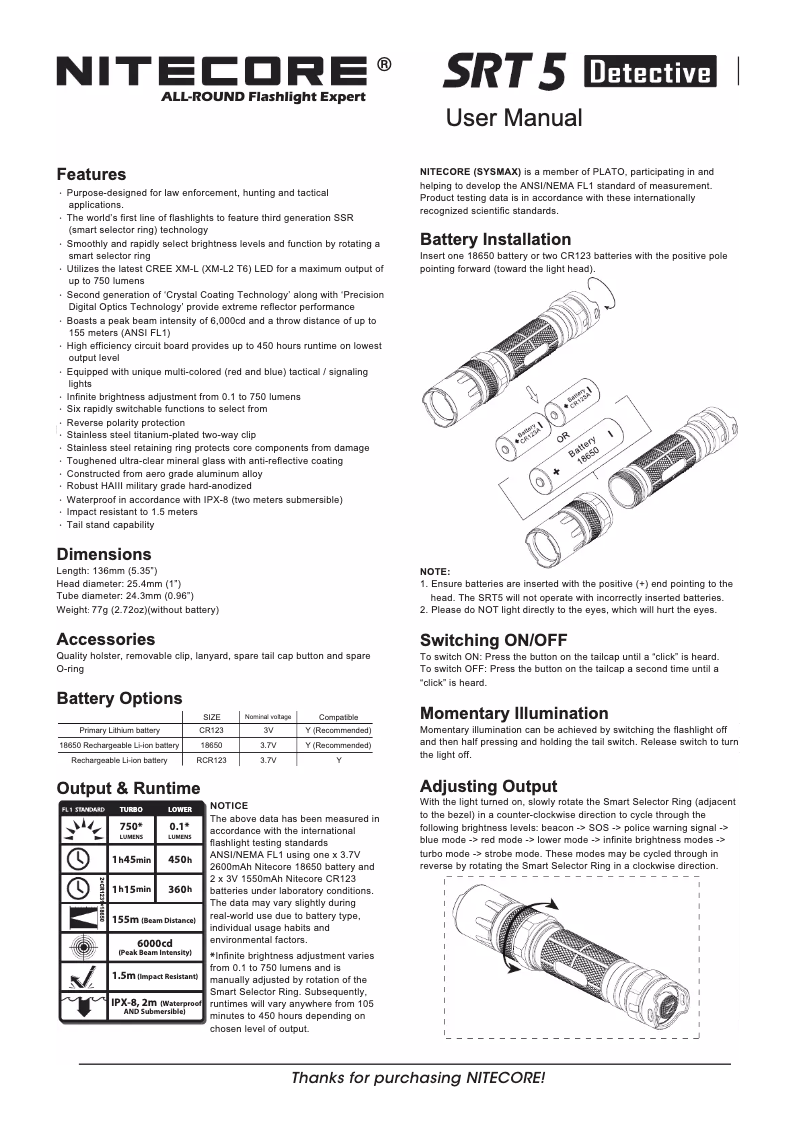 Page 1 of the manual User Manual Nitecore SRT5 Detective