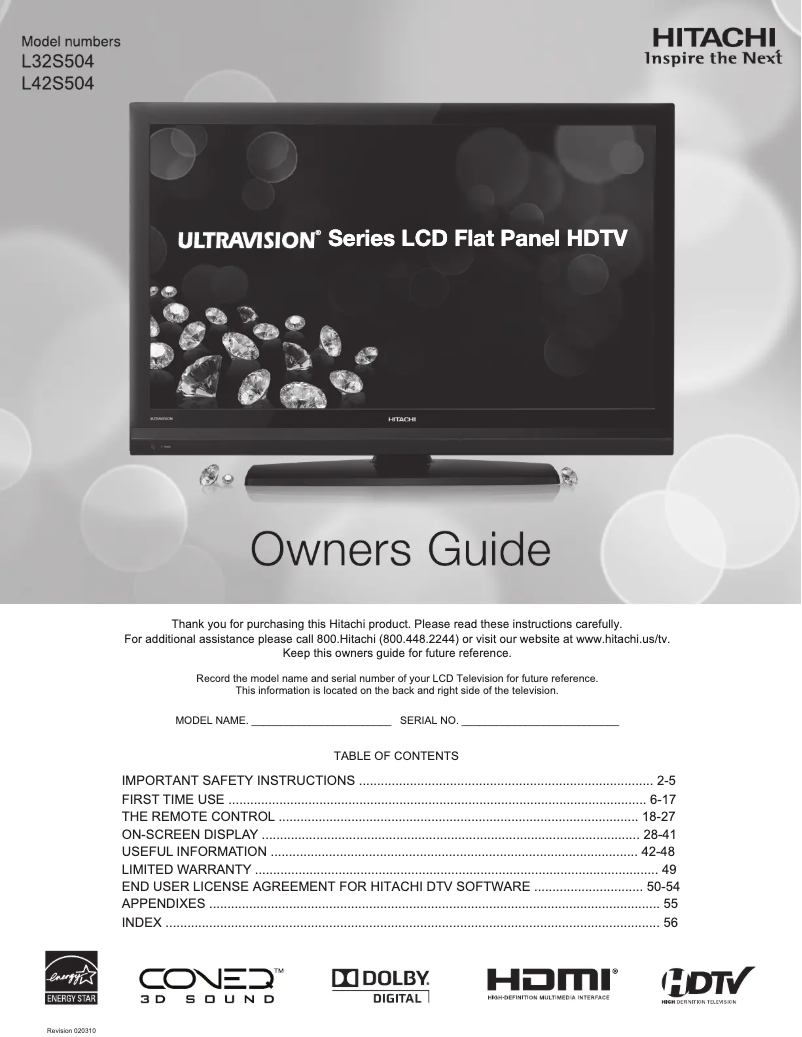 Page 1 of the manual User Manual Hitachi L32S504
