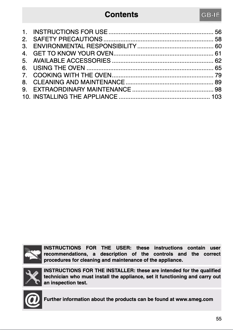 Page 1 of the manual User Manual Smeg F610AN