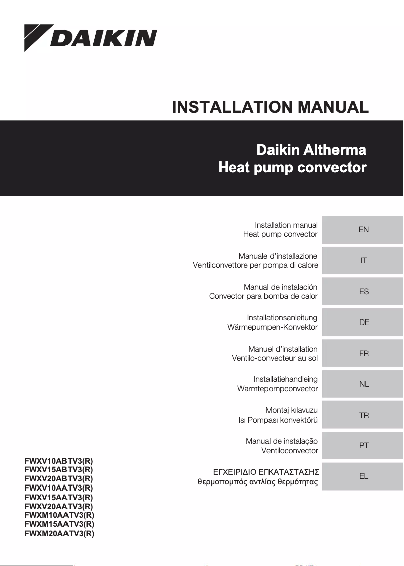 First page image of the manual for FWXV10AATV3