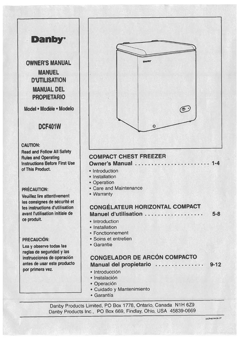 Page 1 of the manual User Manual Danby DCF401W