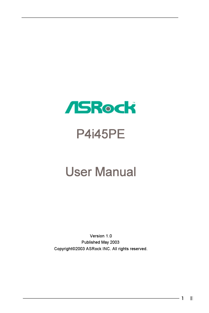 Page 1 de la notice Manuel utilisateur Asrock P4i45PE