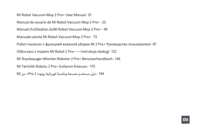 Page 1 of the manual User Manual Xiaomi Mi Robot Vacuum-Mop 2 Pro+