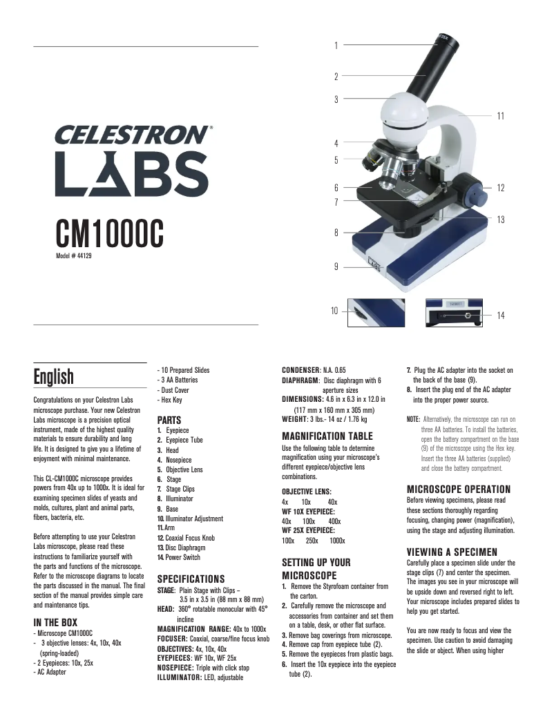 Page 1 of the manual User Manual Celestron Labs CM1000C