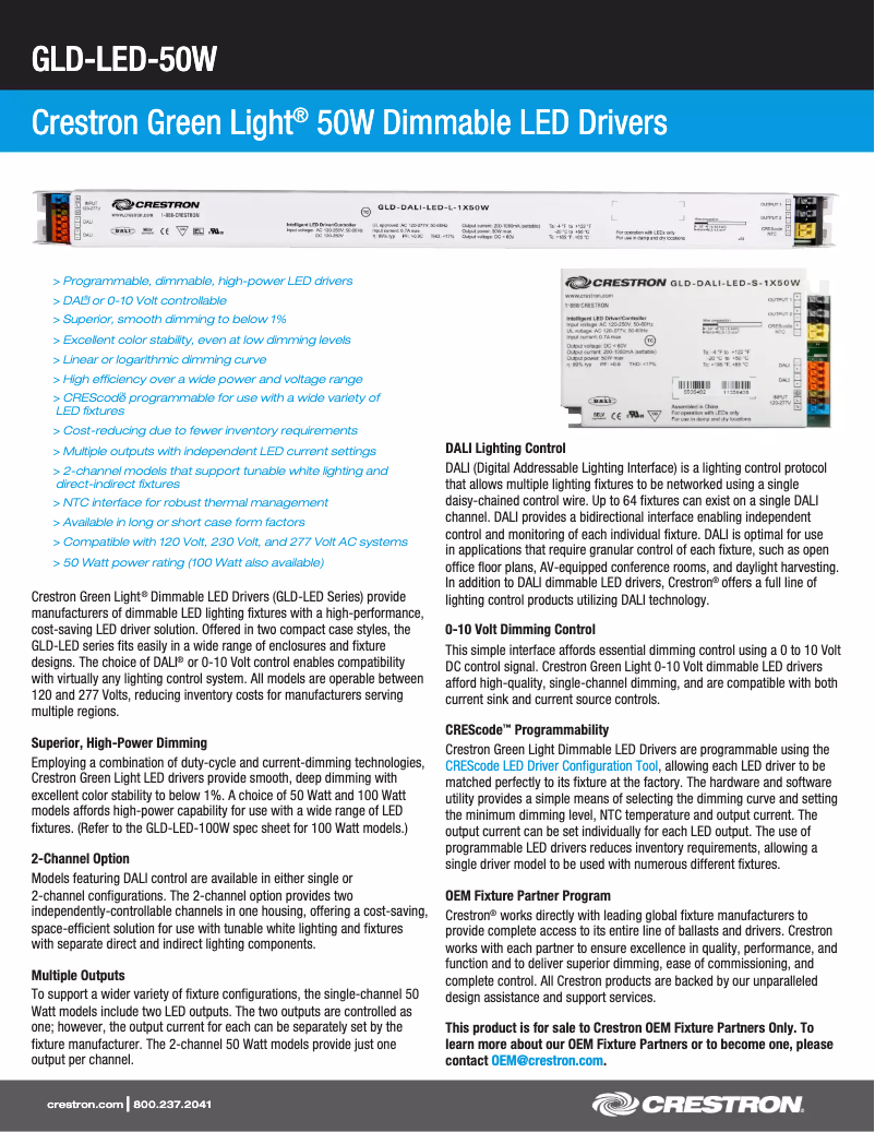 Page 1 de la notice Manuel utilisateur Crestron GLD-LV-LED-S-1X100W