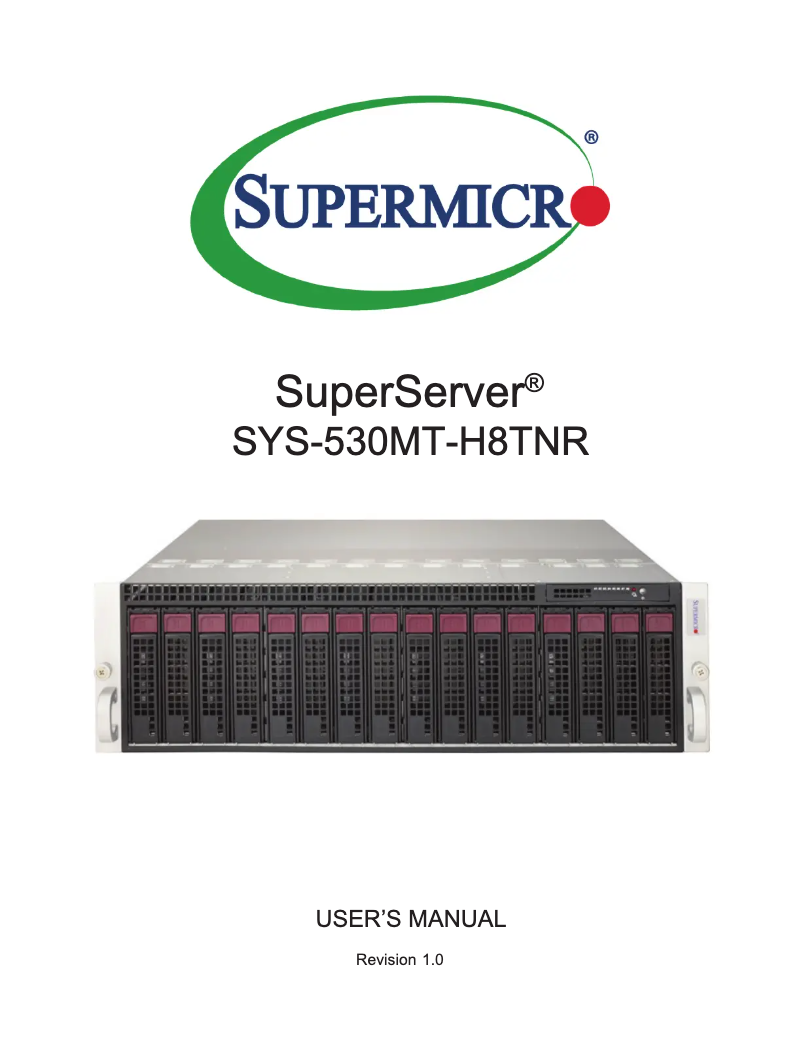 First page image of the manual for SuperServer SYS-530MT-H8TNR