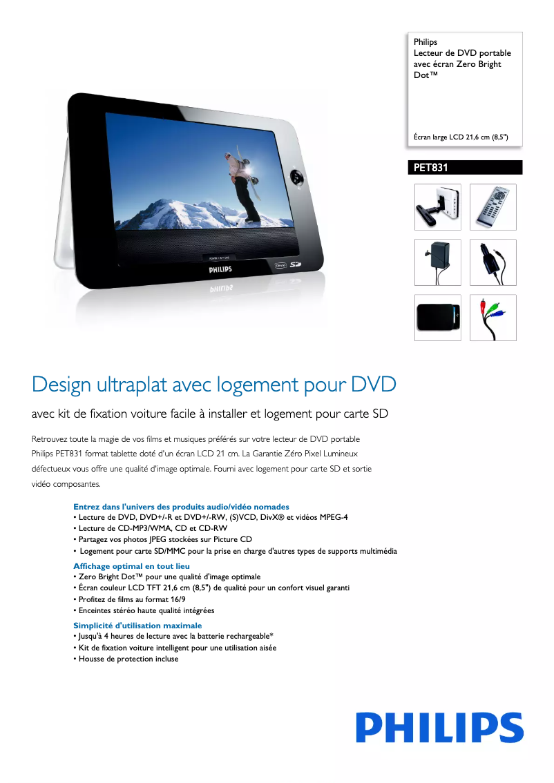 Page 1 of the manual Technical Sheet Philips PET831