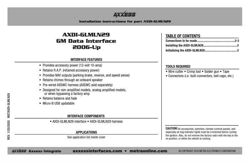 First page image of the manual for AXDI-GLMLN29