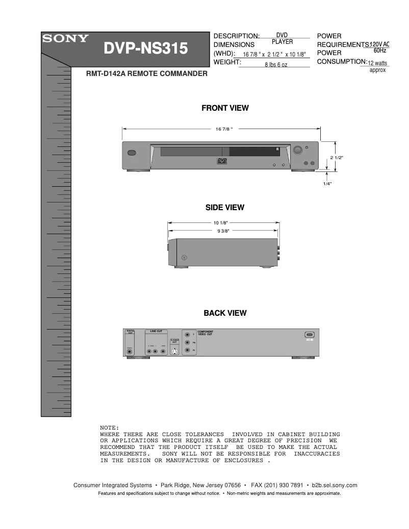 First page image of the manual for DVP-NS315