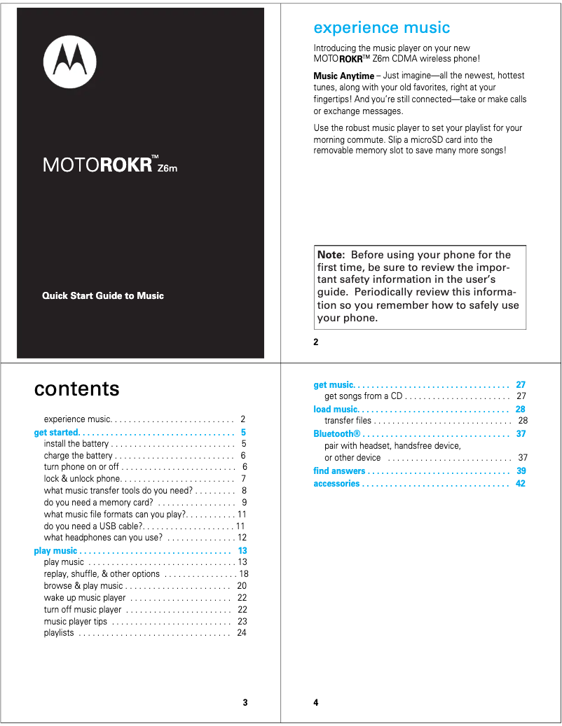 First page image of the manual for MOTOROKR Z6m