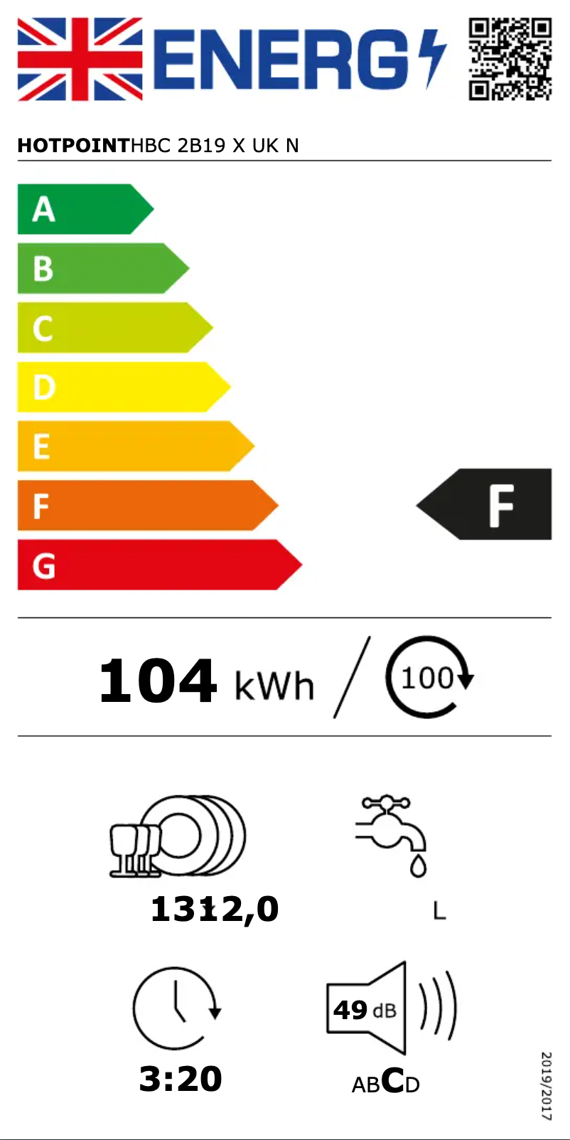 Page 1 of the manual Energy Label Hotpoint HBC 2B19 X UK