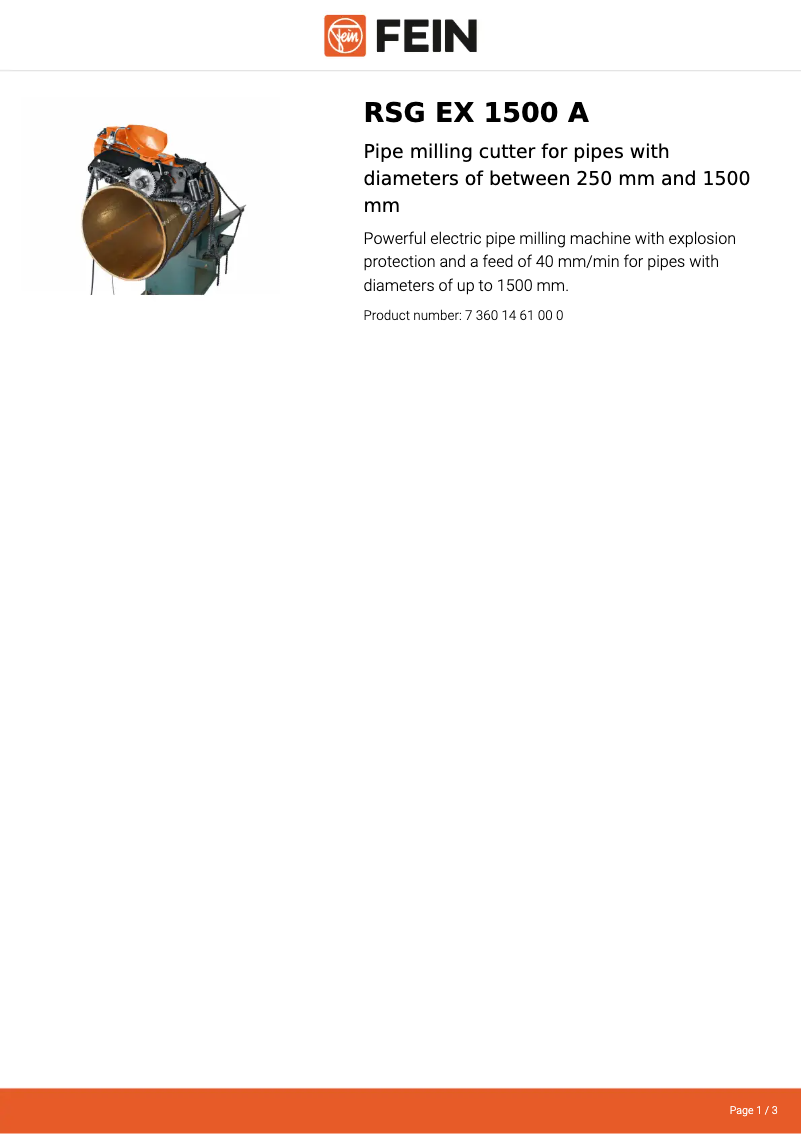 Page 1 of the manual Technical Sheet Fein RSG EX 1500 A