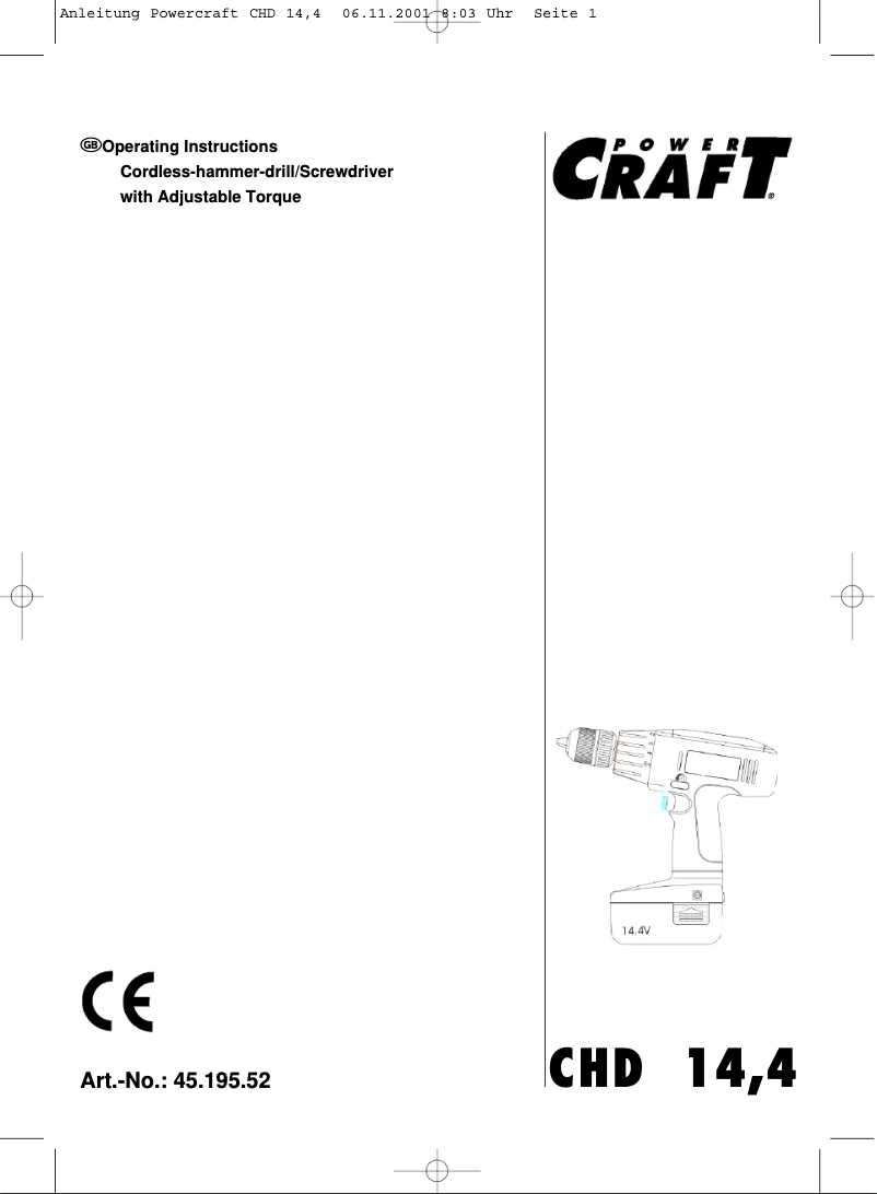 Page 1 of the manual User Manual Power Craft CHD 14,4