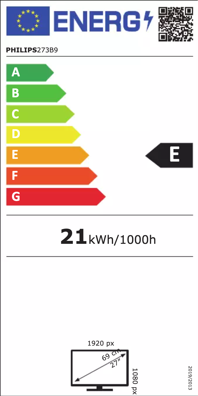 Page 1 of the manual Energy Label Philips 273B9