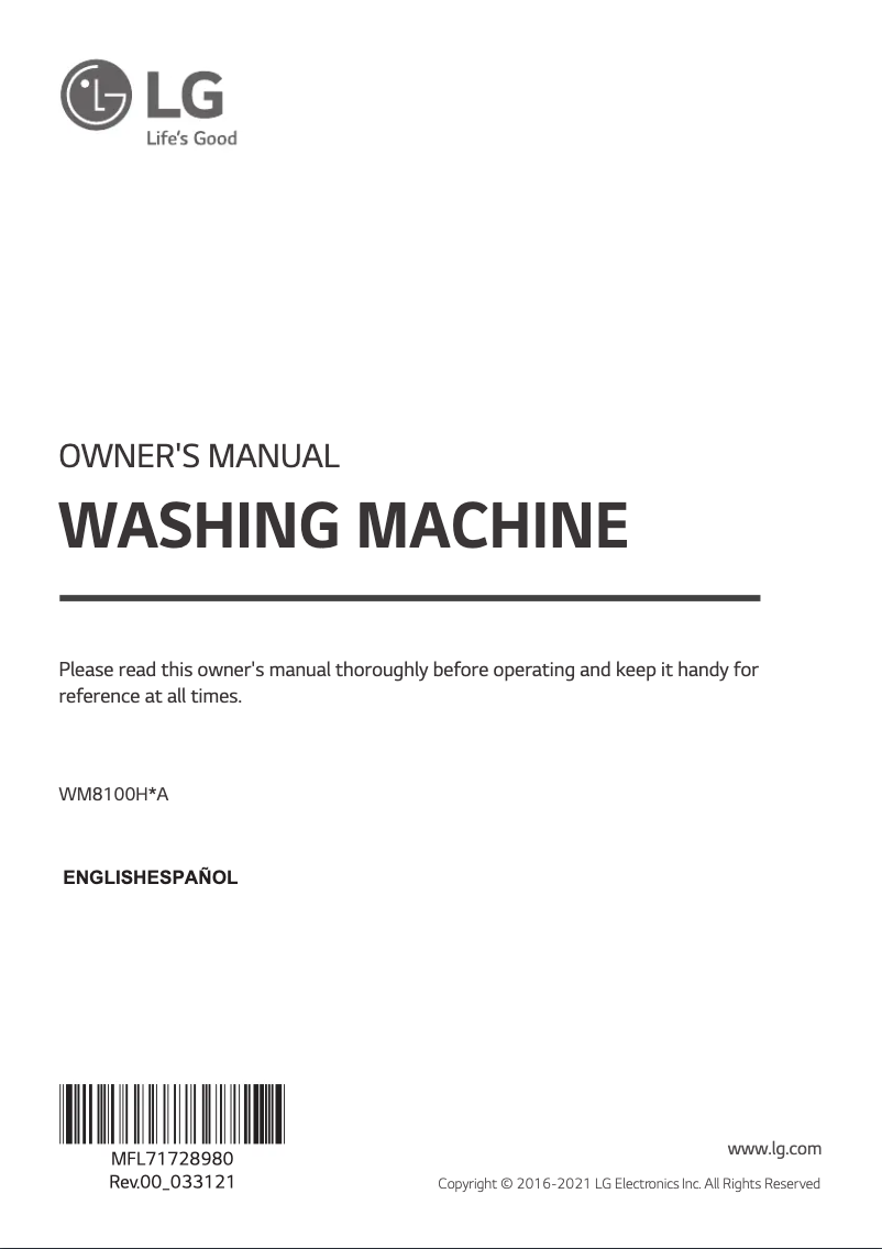 Page 1 of the manual User Manual LG WM8100HWA