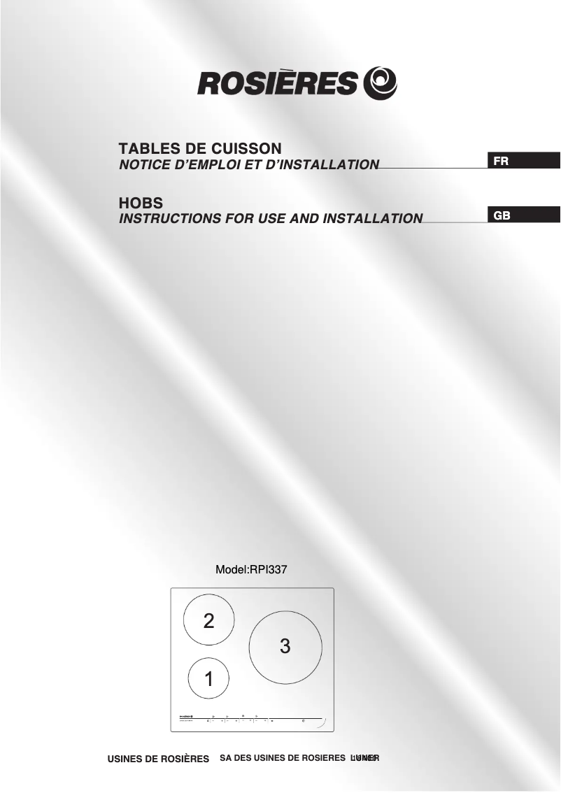 Page 1 of the manual User Manual Rosieres RPI 337