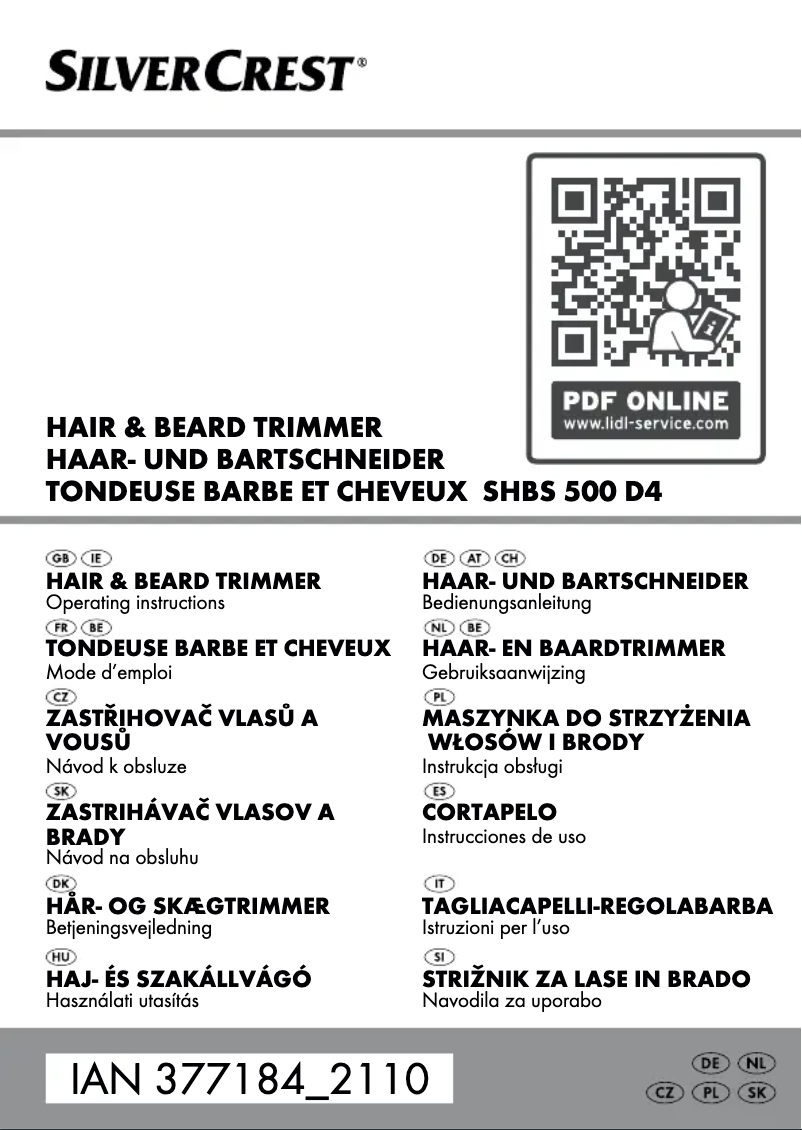 First page image of the manual for SHBS 500 D4