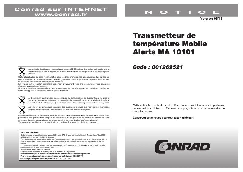 First page image of the manual for MA 10101